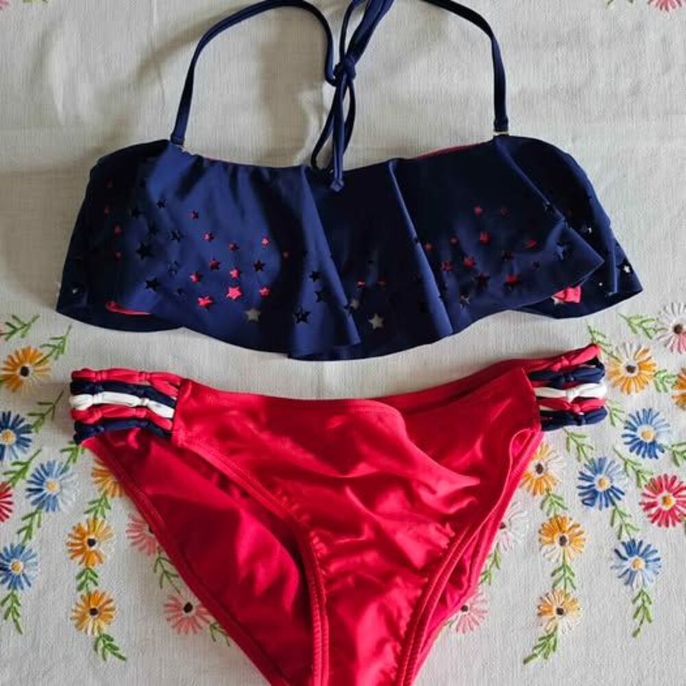 Endless Sun Bikini Set Patriotic Red White Blue Swimsuit Swim sz L